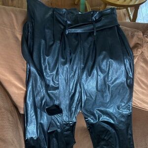 Commando Large Premium Faux Leather Paperbag Pants with Leather Belt Tie